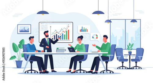 Business Meeting with Diverse Team Discussing Growth Strategy.