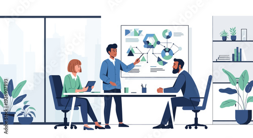 Business meeting with presentation and discussion.