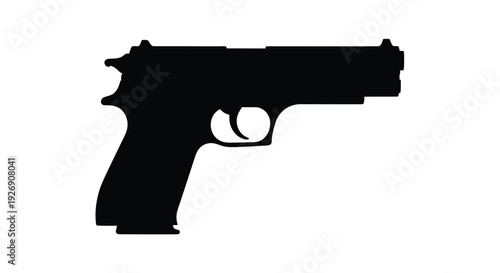 A black silhouette of a handgun detailed and sharply defined silhouette