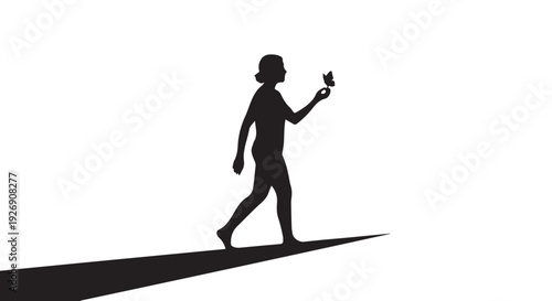 Butterfly & Walking Silhouette: Freedom & Introspection