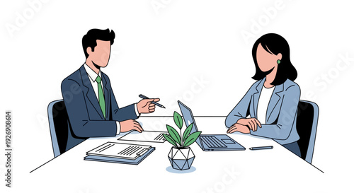 Business Meeting Between Two Professionals Discussing Work.