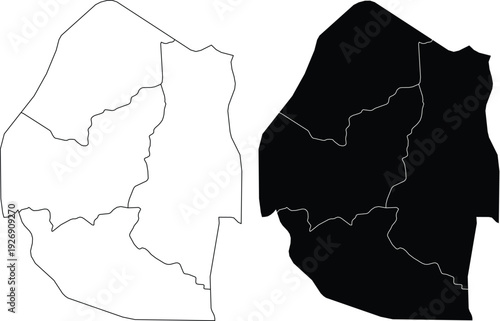 Eswatini Map Outline And Silhouette With Regions africa