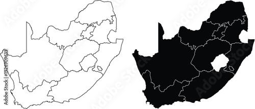 South Africa outline map with provinces and solid map