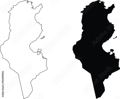 Tunisia Map Outline And Silhouette africa country
