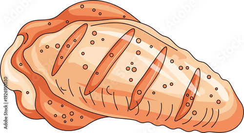 Grilled Salmon Steak Vector Illustration Featuring Seasoned Fish Fillet Isolated on White Background