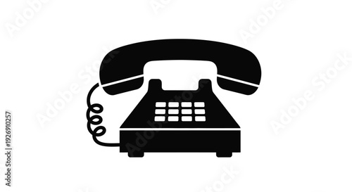Black rotary telephone icon against a white background silhouette