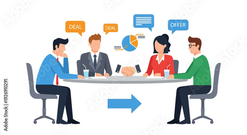Business Meeting Discussion and Agreement Illustration.