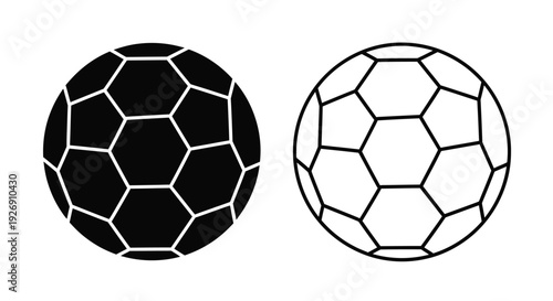 Two soccer balls one solid and one outlined in black and white silhouette