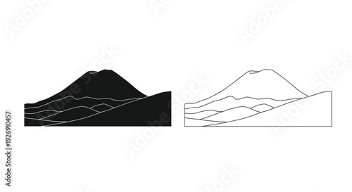 Minimalist mountain range depiction with contrasting black and white silhouette
