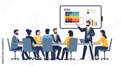 Business meeting with presentation and team collaboration.