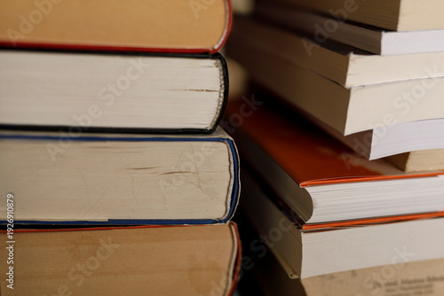Close-up of a stack of book...