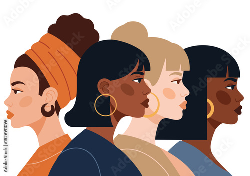 Diverse Women Side Profile Unity Flat Vector Illustration 