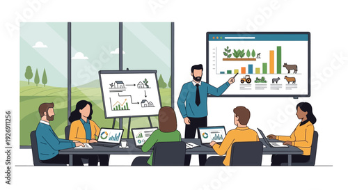 Business meeting with presentation on agriculture and livestock.