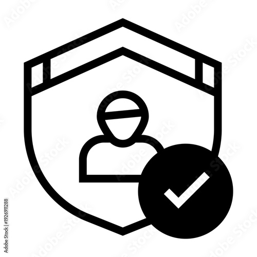 Icono de usuario verificado. Identidad confirmada, autenticación segura, validación digital, perfil protegido, confianza en línea. Ilustración vectorial lineal