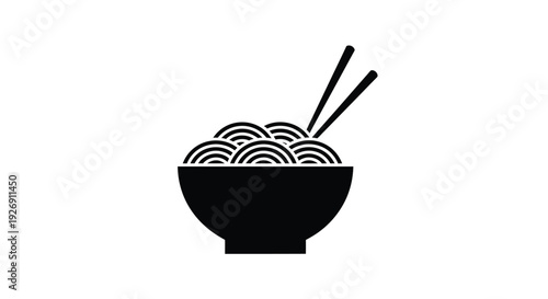 A black silhouette of ramen noodles in a bowl simple design silhouette