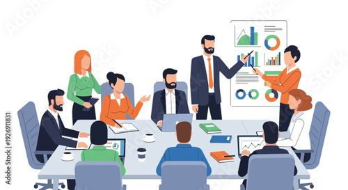 Business Meeting Presentation with Diverse Team Collaborating Effectively.