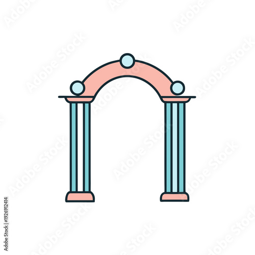 Vector illustration of a pink and blue archway with columns