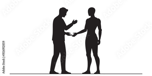 Two business partners silhouette discussing project or shaking hands