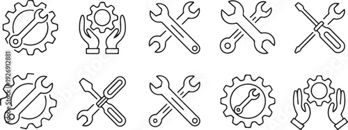 gear settings and tools icon collection service engineering symbols