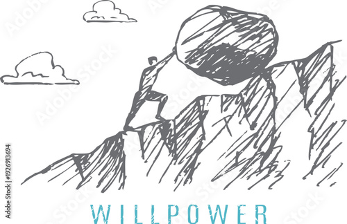 Willpower - Man Pushing Rock up Mountain