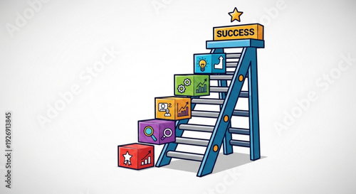 Colorful cartoon staircase with blocks leading to success