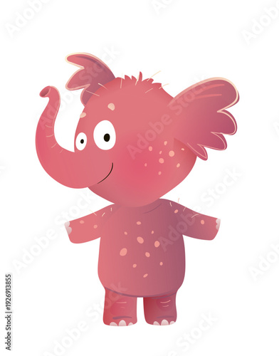 Playful and Cheerful Baby Elephant, Cartoon Character for Children. Happy smiling elephant animal mascot isolated clip art. Vector wildlife or zoo character illustration for kids projects.