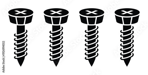 Screw Set Black White Vector Illustration