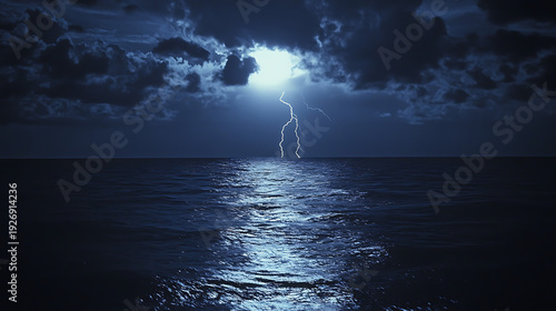 Lightning Bolt Striking the Ocean Surface