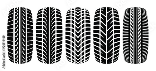 Tire Tread Patterns Black White Vector Illustration
