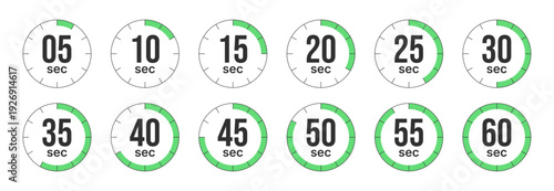 Set of timer icons showing 5 to 60 seconds intervals