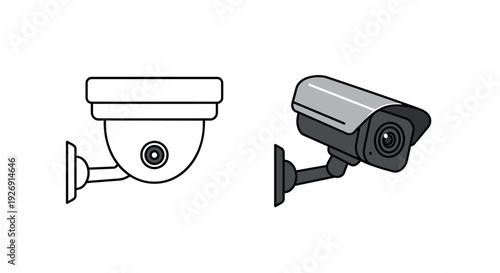 two different security cameras flat hand drawn vector illustration for technology and surveillance design