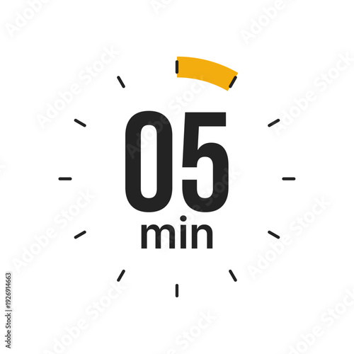 Five minute countdown timer icon for productivity and time management