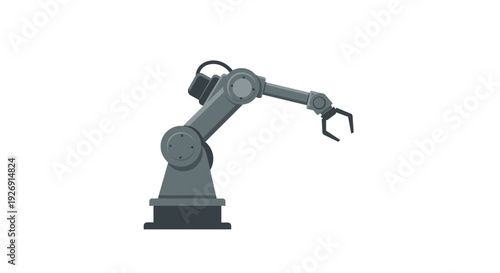 industrial robotic arm with mechanical gripper flat vector illustration for automation and technology