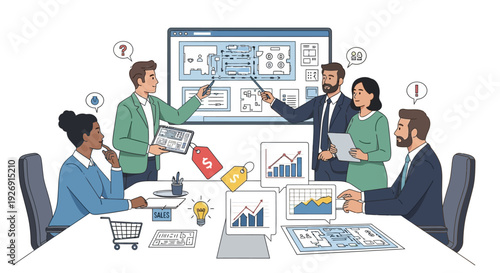 Business Team Collaborating on Financial Strategy Presentation.