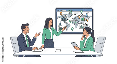 Business Meeting Presentation World Map Strategy Discussion.