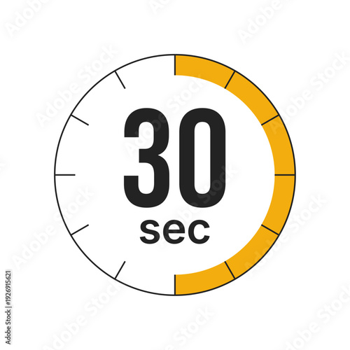 30 seconds timer icon with yellow progress bar on white background
