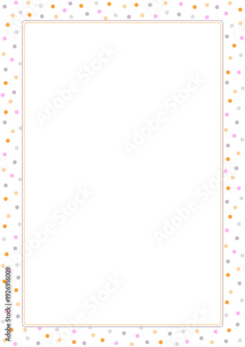 Bullet journal blank printable page template decorated with tender pastel polka dot pattern, simple minimalist frame illustration, things to do reminder, notes, fill in planner to organize life events