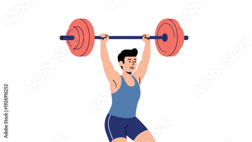 man lifting barbell weights hand drawn fitness workout illustration