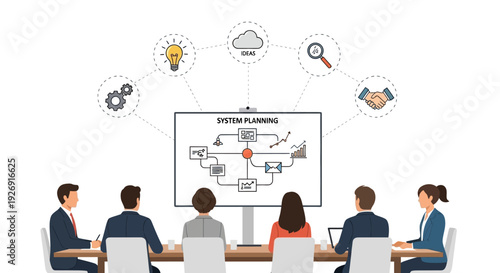 Business Team Collaborating on System Planning Strategy.