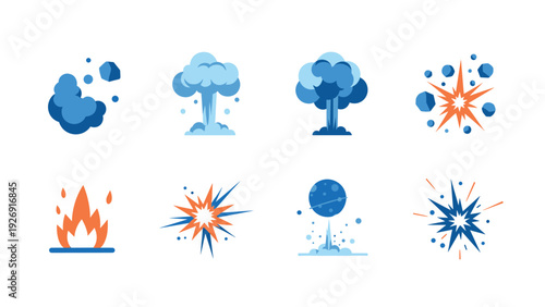 cartoon explosion and fire effects hand drawn icon set for game design and animation