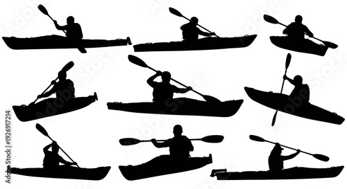 Collection of Silhouettes Featuring People Kayaking on Water.
