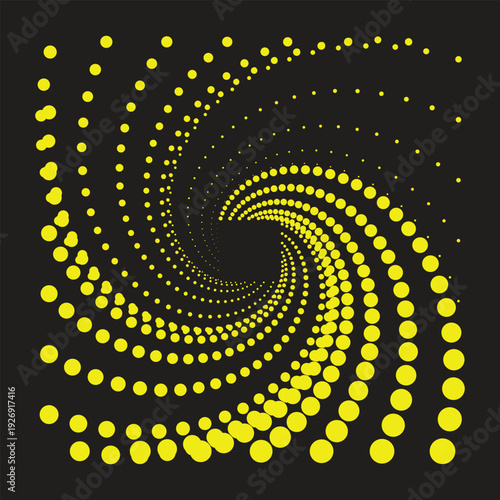 Vibrant yellow dots forming a captivating spiral pattern on a dark background