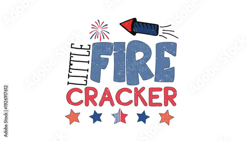 A little firecracker illustration with colorful stars and a rocket