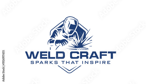 Weld craft logo with a welder in action on a white background