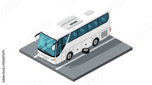 isometric white passenger bus with a detached wheel flat vector illustration