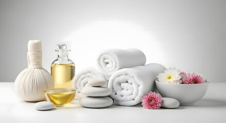 Mother's Day: Spa Still Life With Towels, Stones and Essential Oil