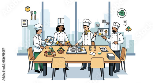 Culinary Team Meeting Discussing Recipes and Ingredients.