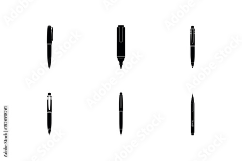 Pen and Marker Writing Tool Silhouette Vector Icon Set
