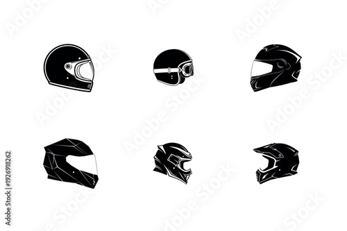 Motorcycle Helmet and Biker Gear Silhouette Vector Icon Set