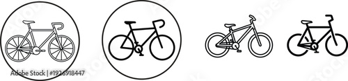 Bicycle illustrations in various states of assembly and motion